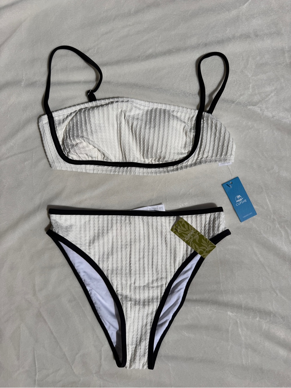 NWT CUPSHE x Jojo Coastal Rib Piping Medium High Waist Bikini Set